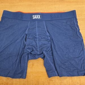 Saxx Men's Navy Blue Boxer Briefs with Red Waistband Trim